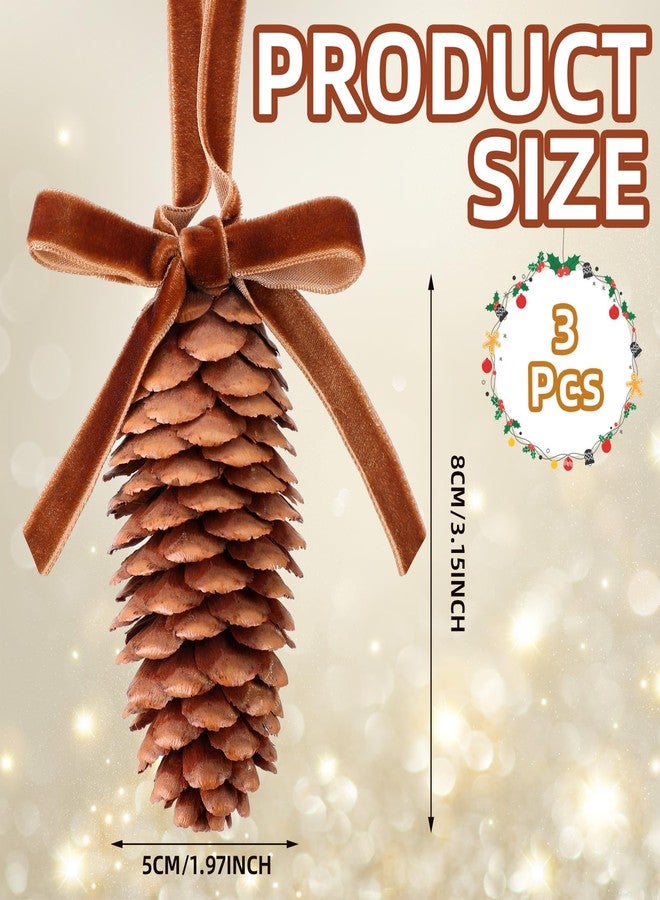 Motionchic 24 Pcs Christmas Spruce Pine Cones Ornaments for Christmas Tree Bulk with Velvet Ribbon 1.6"-2.4" Natural Rustic Large Long Pinecone Hanging for Thanksgiving Holiday Winter Gift Decoration - Image 2